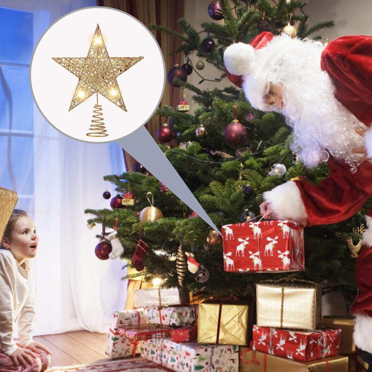 Estrella Brillante para el árbol, Estrella Dorada para el árbol de Navidad, Estrellas Brillantes para el árbol, Árbol de Navidad Estrella, para la decoración del árbol de Navidad, Oro