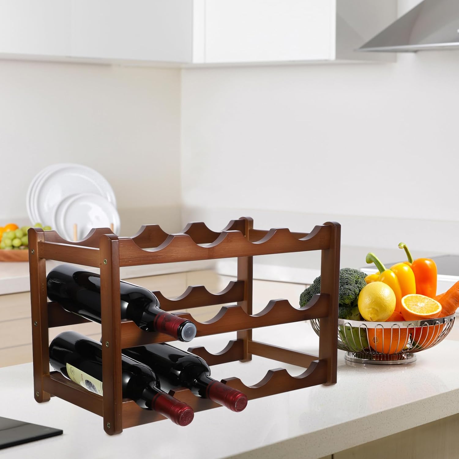 Slim Standing Wine Rack Bamboo Bottle Shelf Wine Storage Racks for Living Bar Event