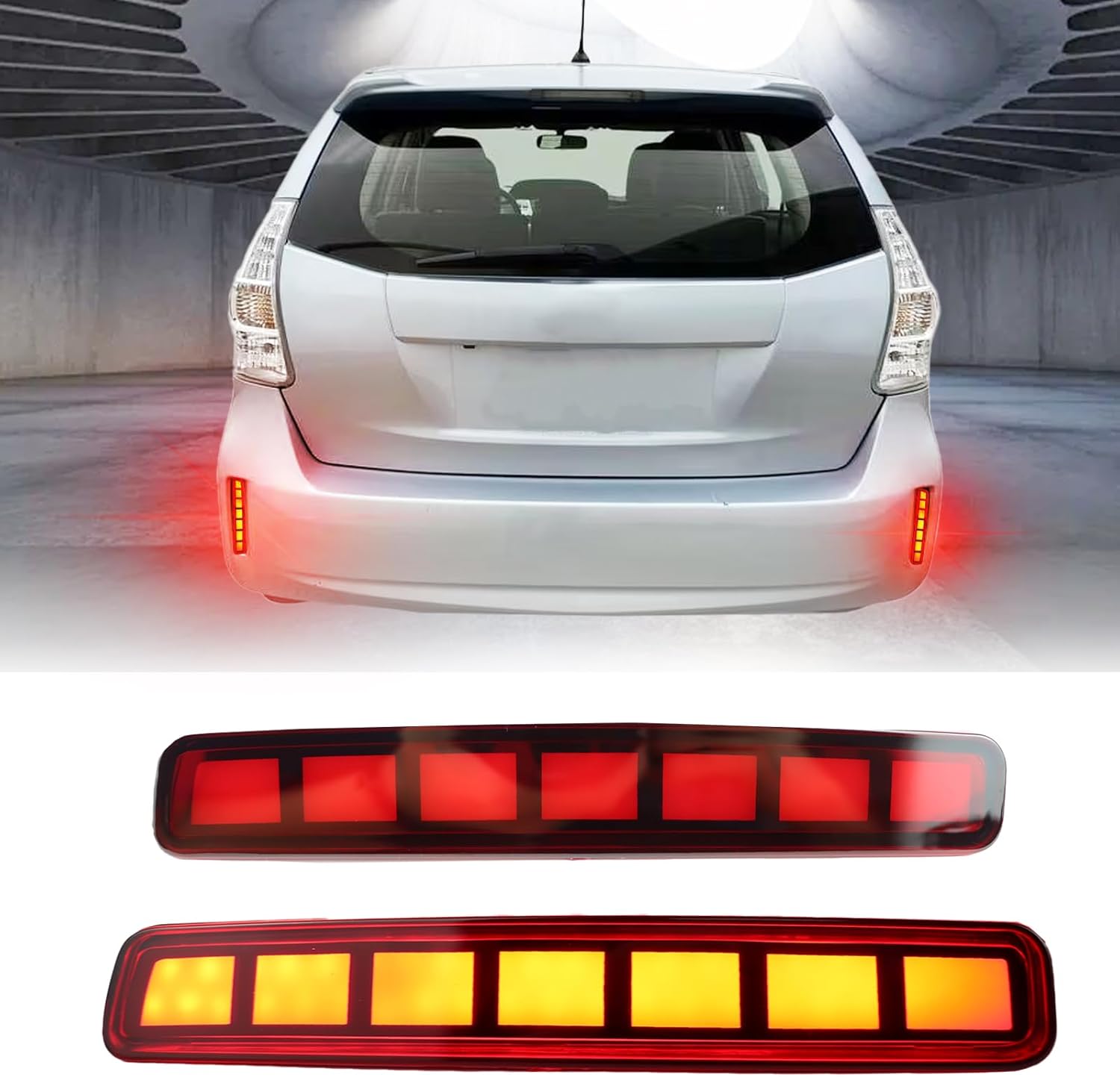 Upgrade LED Rear Bumper Reflectors Light Fog Brake Tail Lamps Compatible with 2012-2017 Toyota Prius V & 2014-2016 Scion tC Replace OEM Stock Reflector Sequential Turn Signal Light (Red)