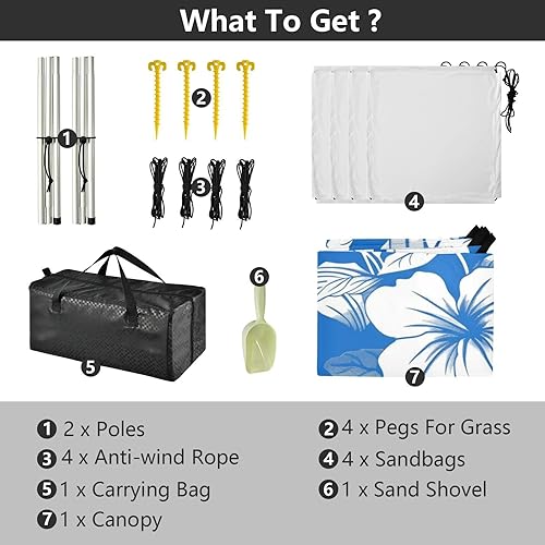 Miniatura 4 de Parasol portátil impermeable con diseño floral azul UPF50 con pala de arena para viajes familiares, picnics y campamentos para Playa en oferta