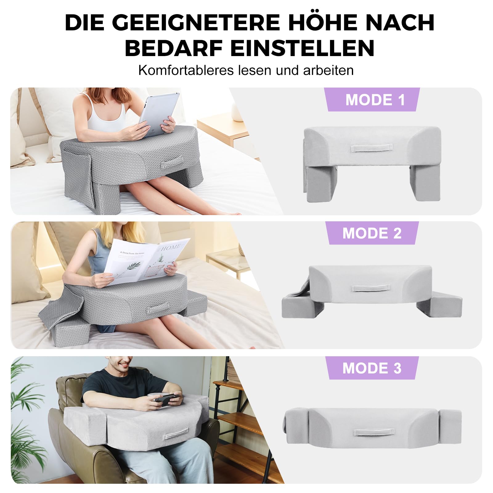 Babenest 26D Schwamm Spiel Schoß-Lesekissen, Höhe Einstellbar Bücherkissen mit Seitlichen Aufbewahrungstaschen, Schoß-Schreibtischkissen für Erwachsene Setzen in Bett, Boden, Sofa(Samt)