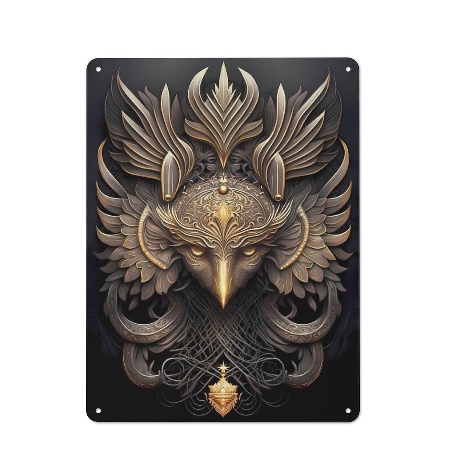 Classic Vintage Metal Sign 40x30cm Featuring Mystic Golden God Phoenix, Home Bar Decor for Cafe, Pub, Workshop Or Home Bar
