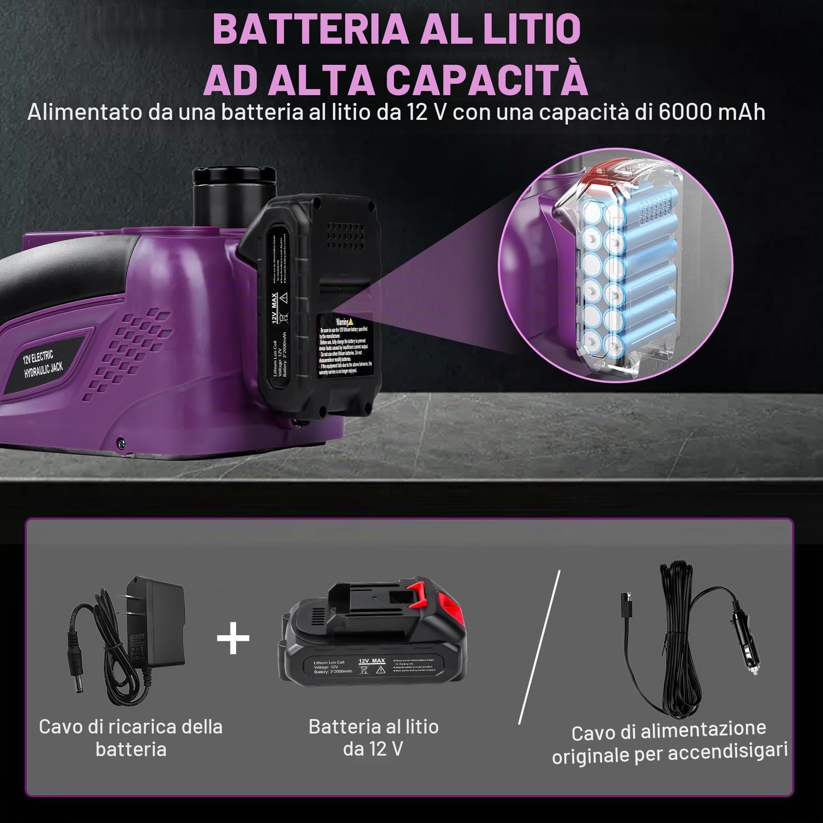 5T Cric Elettrico con Batteria 12V/6,0Ah, Cric Idraulico per Auto SUV MPV & Pickup, Protezione Antiscivolo, Altezza 17-45 cm, Telecomando Wireless & Luce LED
