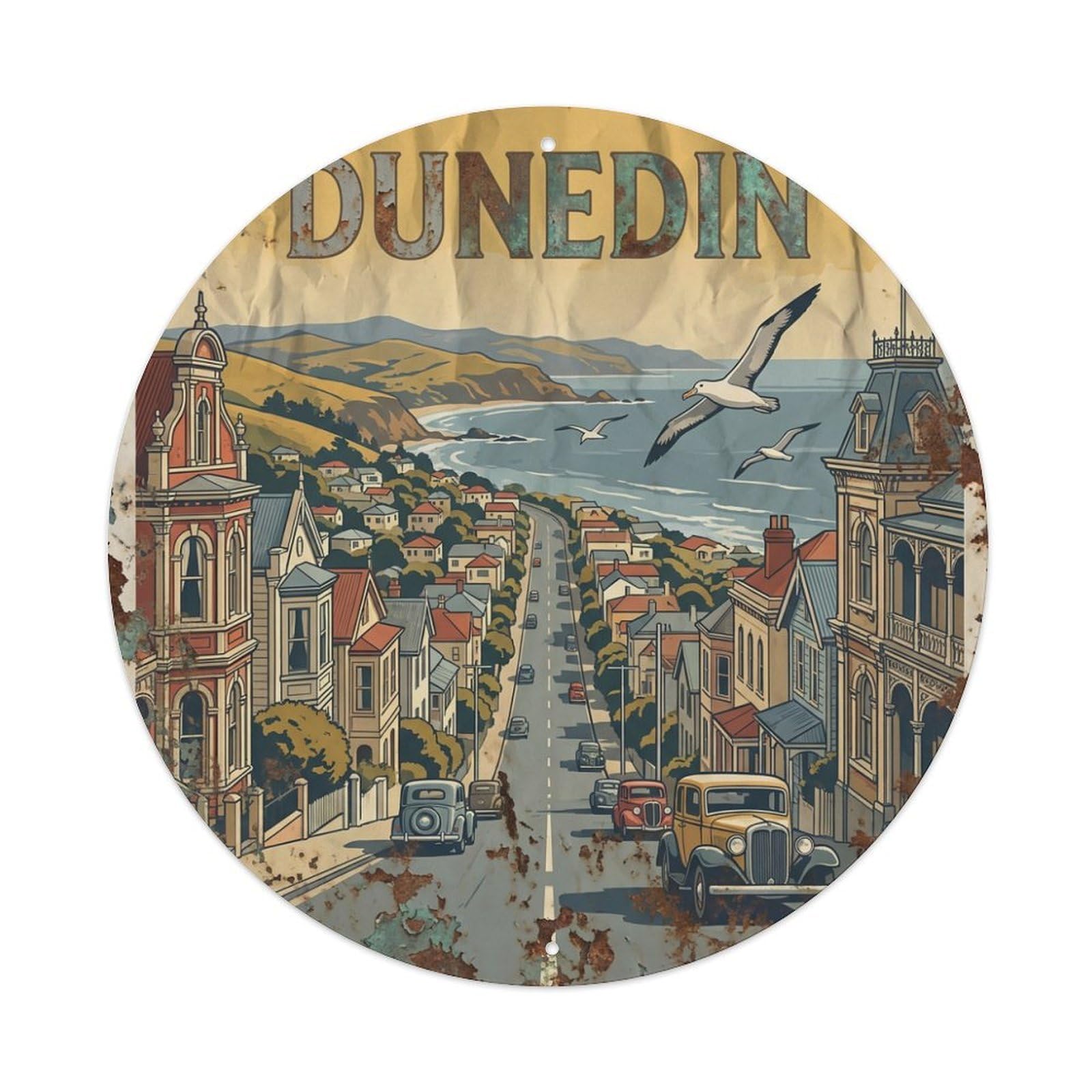 Retro New Zealand Travel Dunedin Metal Tin Sign