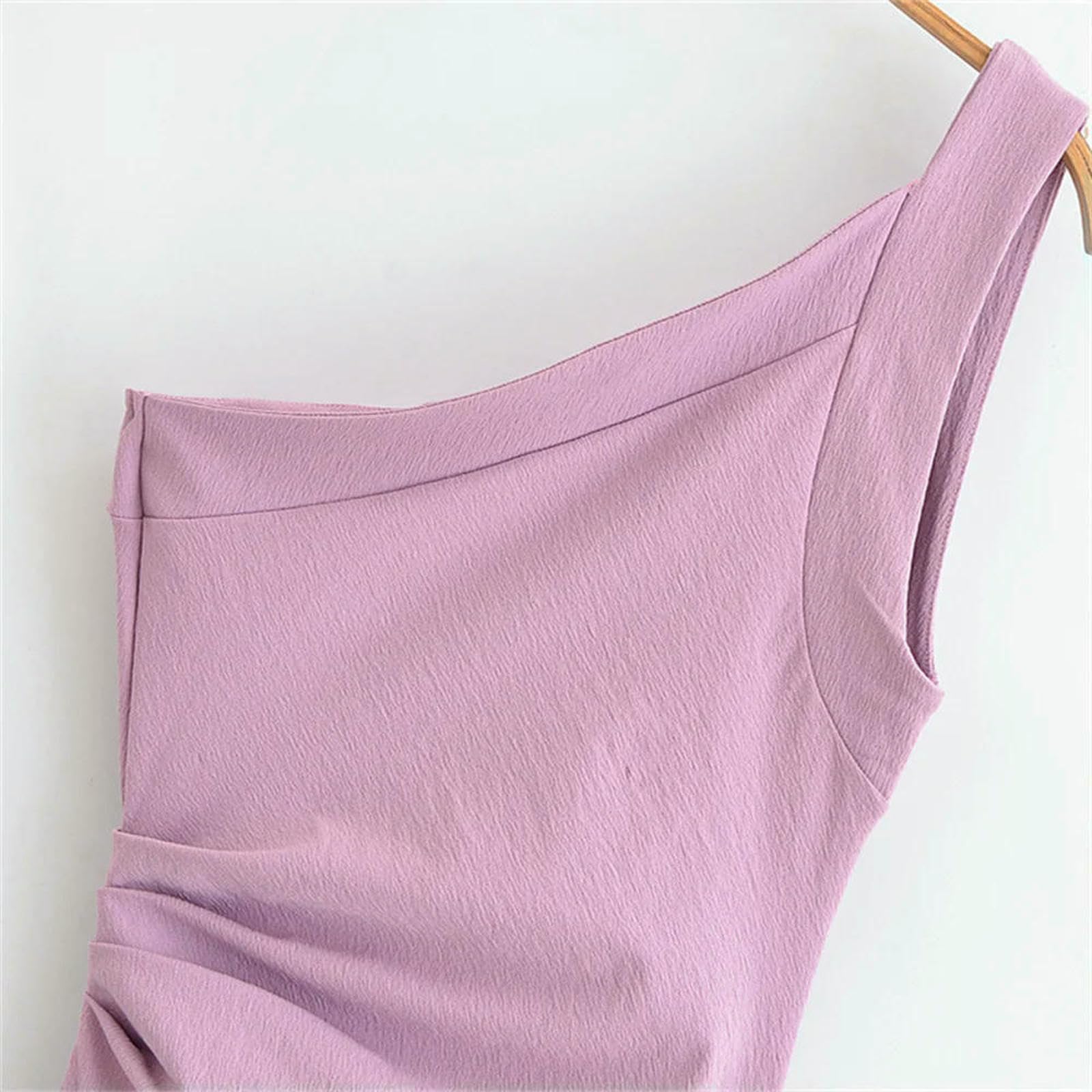 CHENSHI Vestito Donna Elegante Abito Midi Asimmetrico Femminile con Spalline Rugose E Primavera Estate Nuovi Abiti da Casual-Viola Chiaro-XS