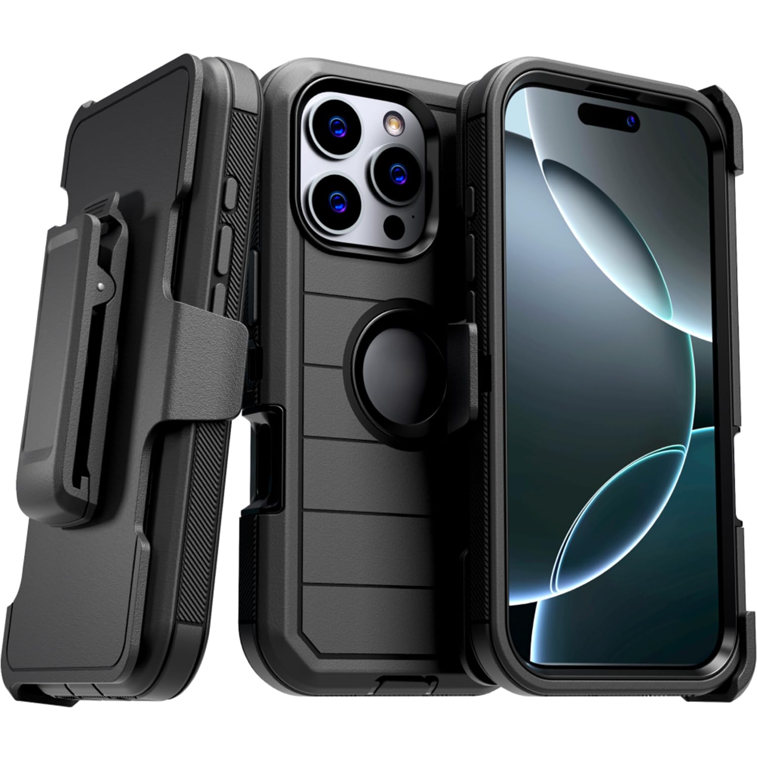 for iPhone 16 Pro Max Case with Belt Clip Holster, Screenless Protective Dual-Layer Shockproof Case for iPhone 16 ProMax - Black