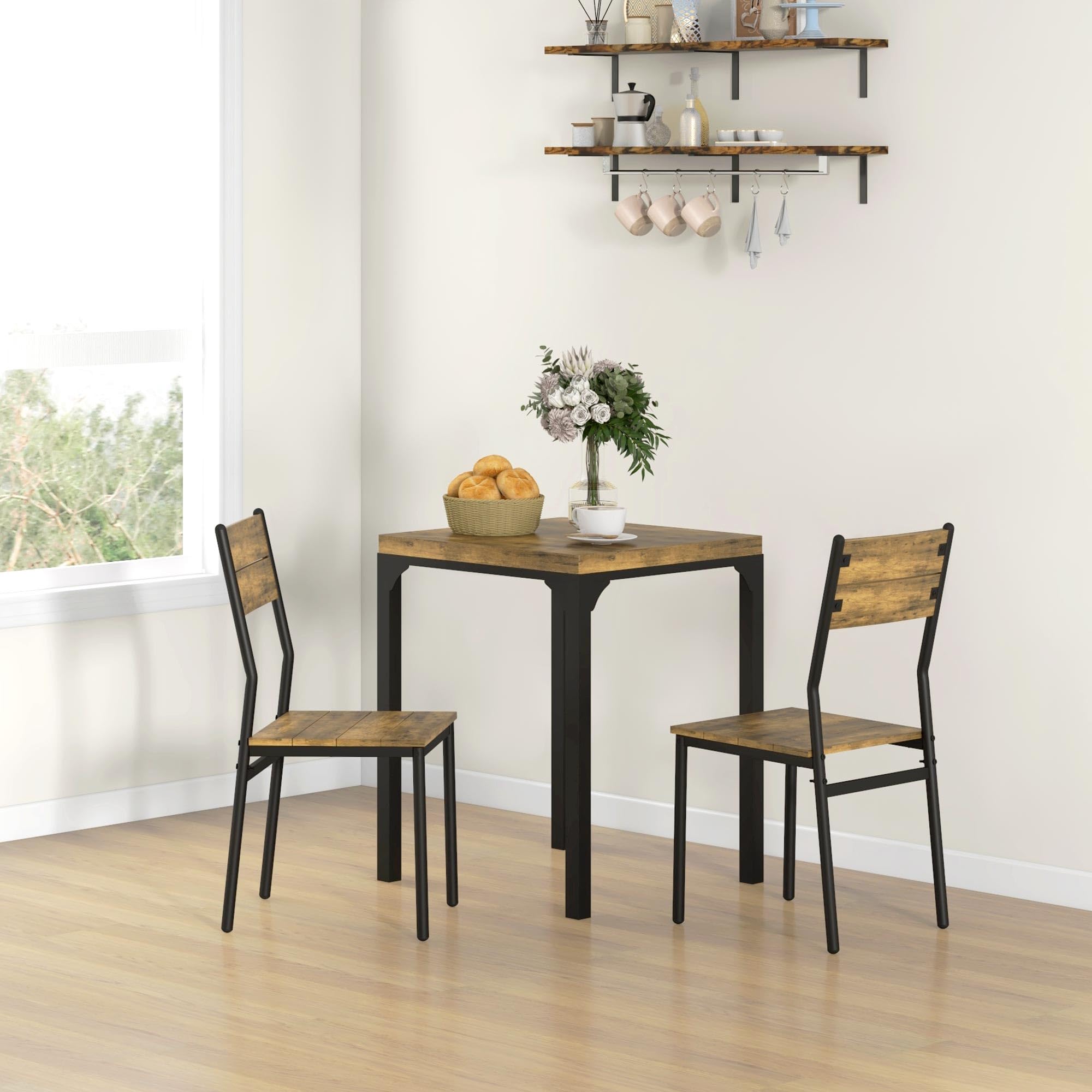 HOMCOM Ensemble Table et chaises 2 Personnes, Table de Cuisine 3 pièces avec 2 chaises encastrables, Rustique