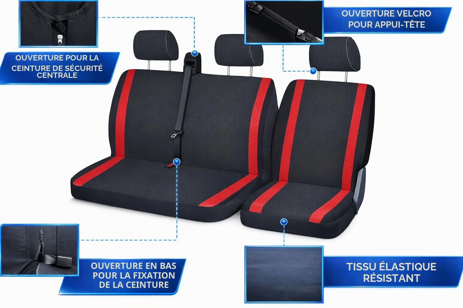 Susy Shop Housses de siège universelles pour camions et camions 3 places, avant 2+1 compatible avec accoudoir. (noir - gris)