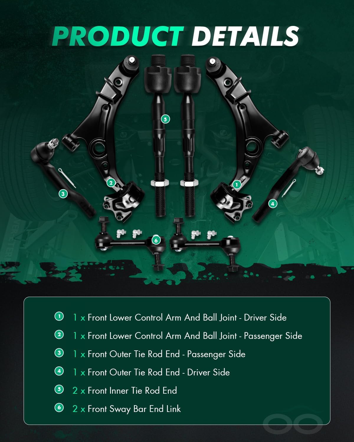 SCITOO 8pcs Front Suspension Kit Lower Control Arm with Ball Joint fit 2007-2014 for Ford Edge for Lincoln MKX with Inner Outer Tie Rod End Sway Bar Link