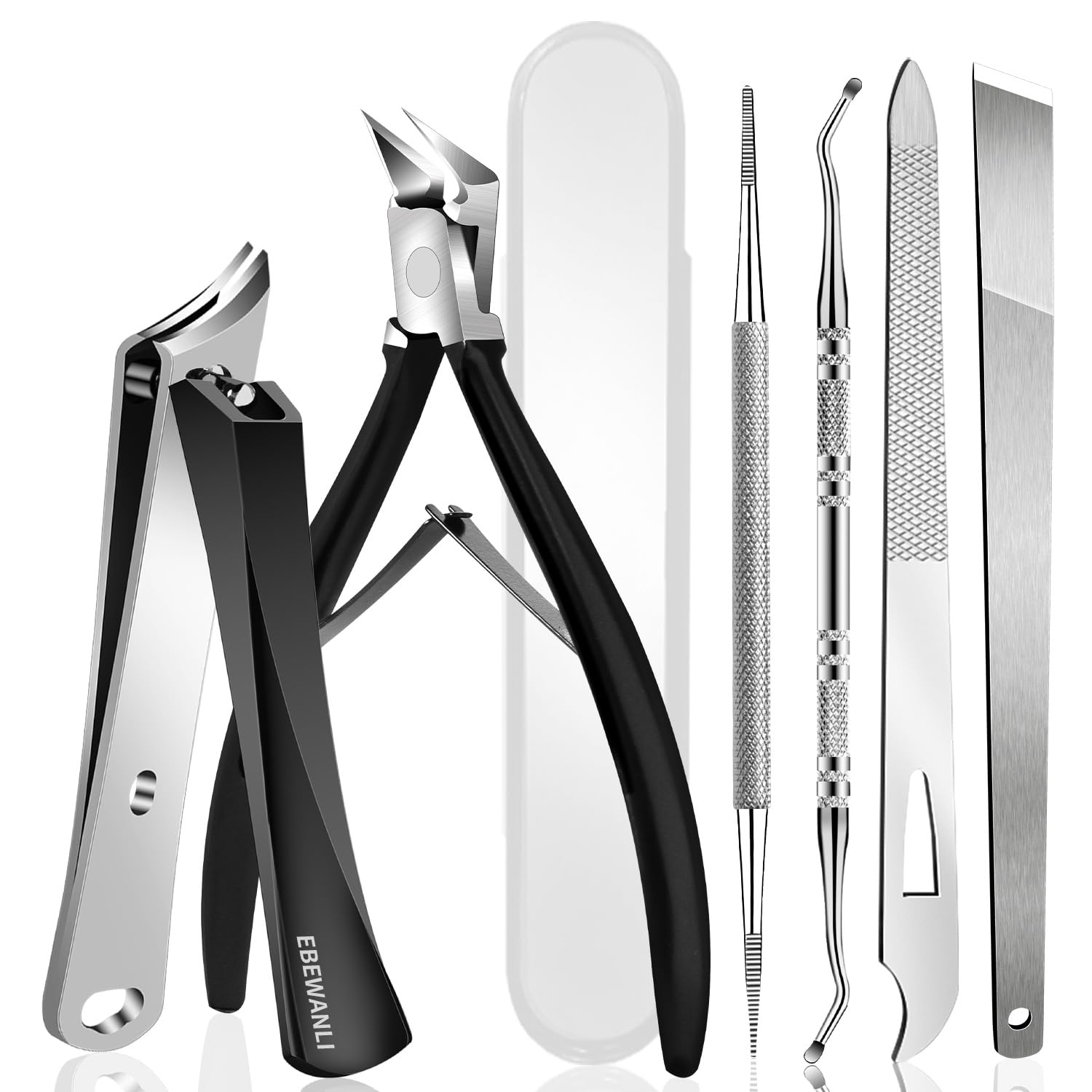 EBEWANLI Kit d'enlèvement d'ongle incarné, 6 pièces en acier inoxydable, kit pour ongles d'orteil avec coupe-ongles droits, obliques et incurvés pour ongles incarnés, outil de pédicure professionnel à