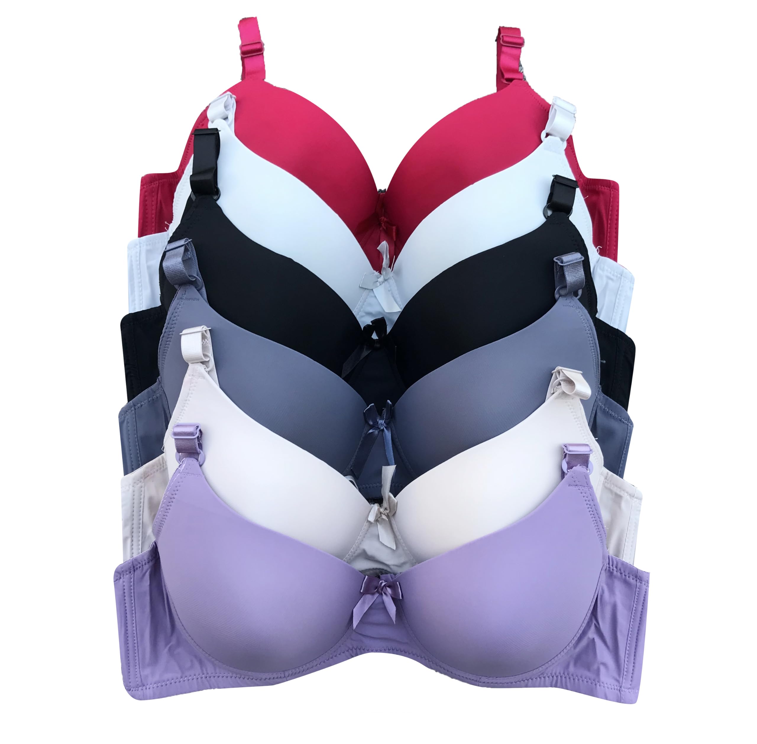 Viola's Secret 6 Pack of Color Print T-Shirt Bras B Cup C Cup and D Cup