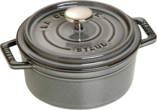 Staub 40509-474 Pico Cocotte, Round, 4.7 inches 12 cm, Gray, Enameled Casting, Two-Handle, Waterless Cooking, Made in France, Waterless Cooking