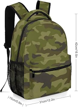 Printed Casual Daypack Cute Kids Backpack Primary School Bags for Boys Girls Green Military Camouflage