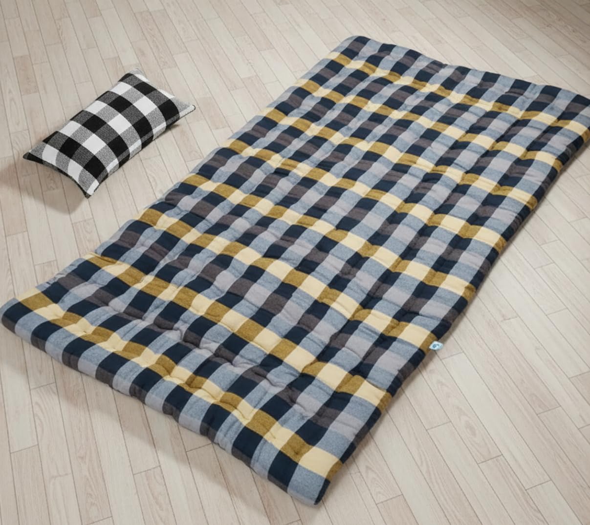 H B MSALA Single Bed Cotton Filled Quilt Mattress Gadda Soft & Reversible (4 x 6 ft) Blue and Black with Pillow-image-13