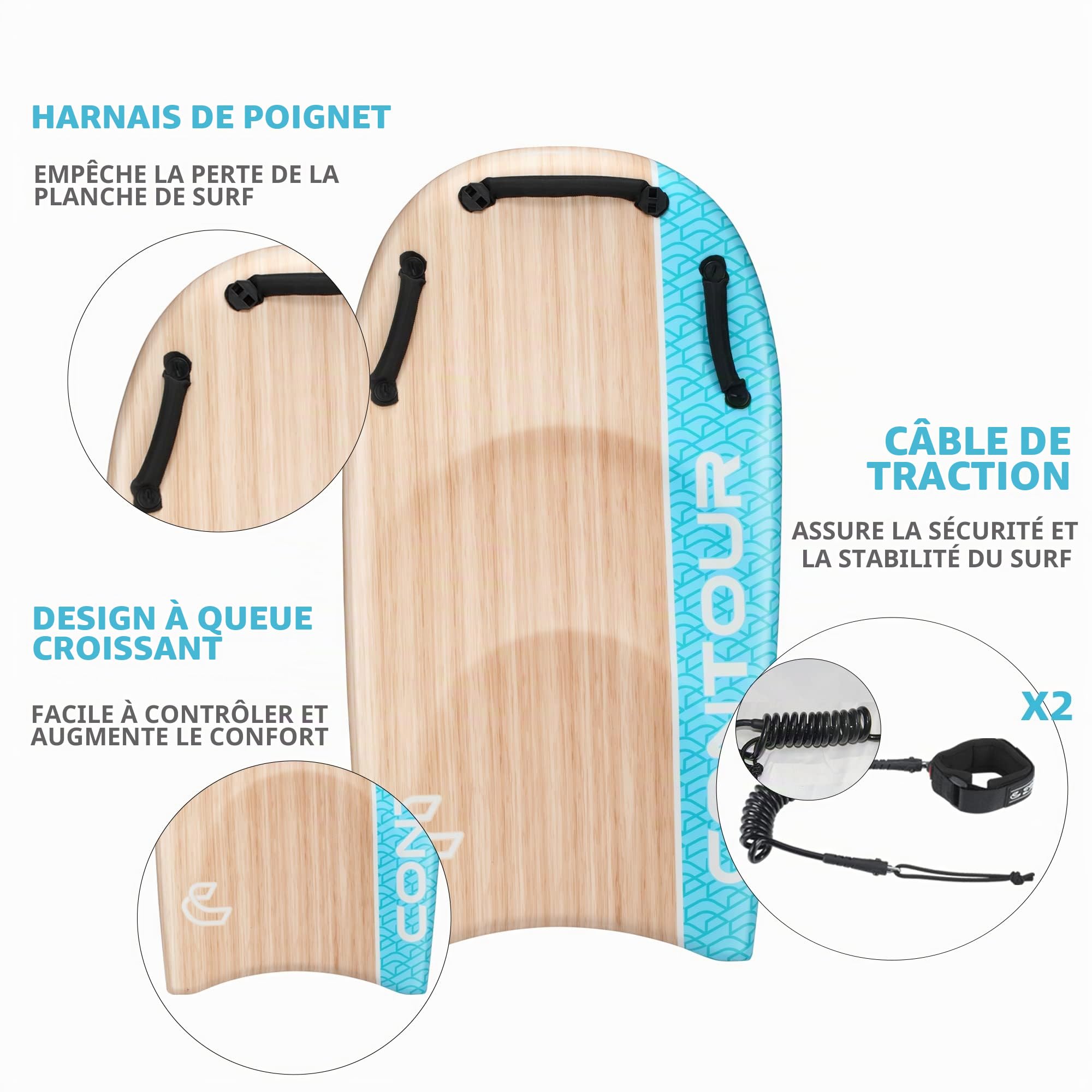 Contour Surf DuoSlider Body Board Bodyboards de 114,3 cm avec poignées pour Deux Personnes, Parent-Enfant, Planche de Surf pour Grands Gars, Doubles Riders, Planches à Main pour Adultes de Plage