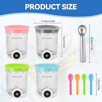 Shearly 4 Pack for Ninja Creami Swirl Pints and Lids Compatible with Ninja NC700 Series, NC701, NC701C, Creami Containers for Swirl Ice Cream & Soft Serve Makers, BPA-Free, Dishwasher Safe