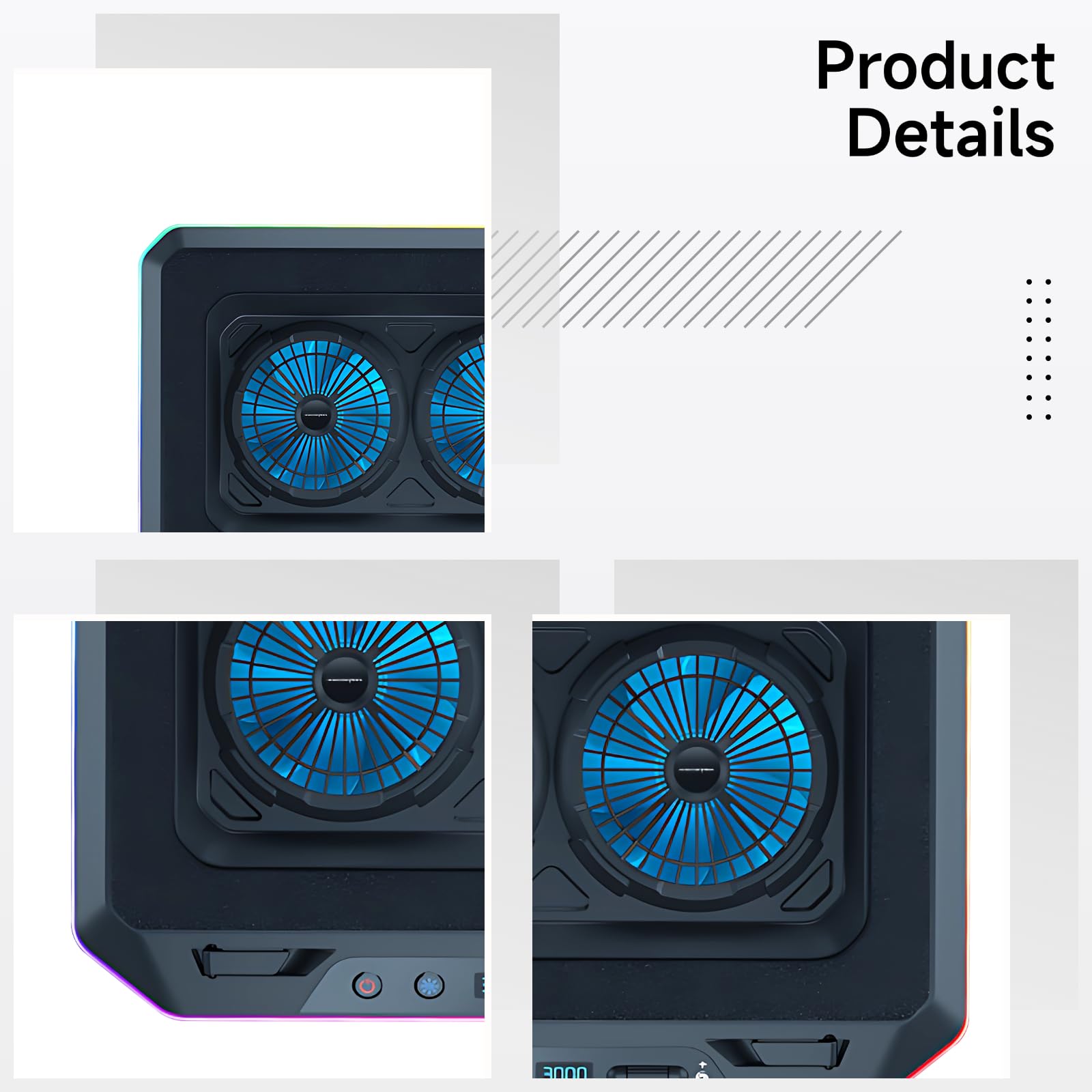 Gaming Laptop Cooling Pad, Dual Turbofan, Hub USB RGB, Adatto per 15-21 Pollici Laptop, Riduzione del rumore, Velocità Ventola Regolabile, 4 Porte USB, 41 x 29,6 cm