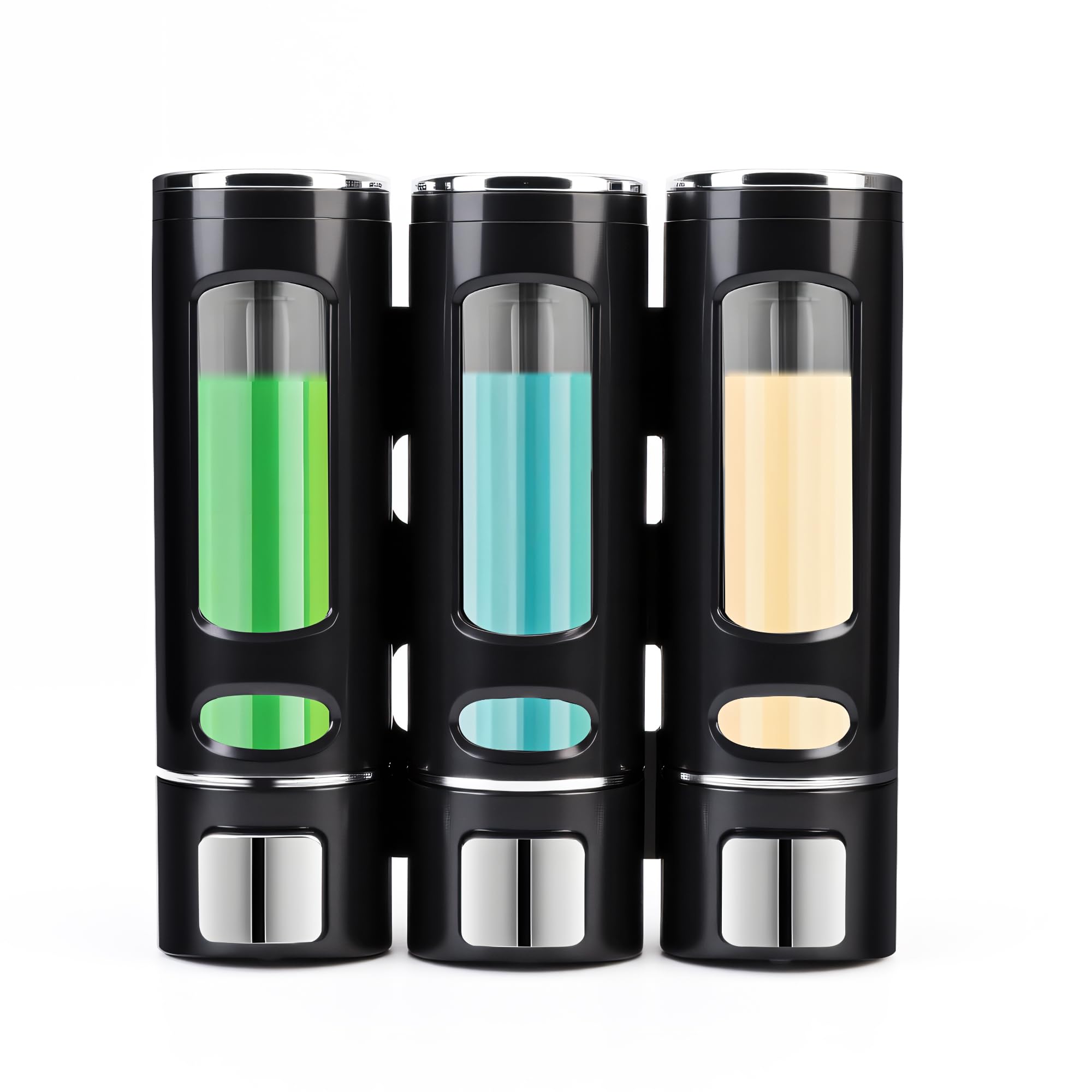 Distributeur Savon Mural, Distributeur Gel Douche, Distributeur Triple de Shampoing et Après-shampoing sans Perçage ABS pour Salle de Bain Hôtel Cuisine Marché Restaurant 400ML*3(Noir)