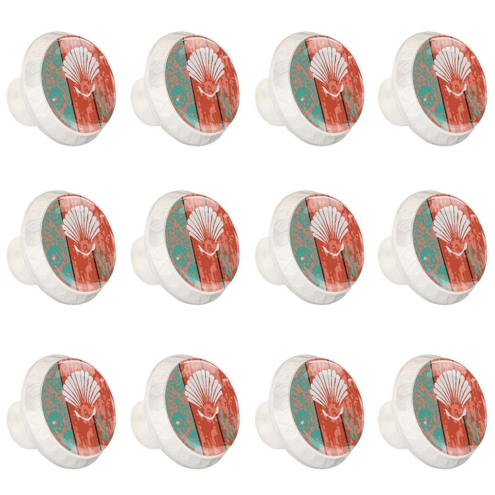 TBOUOBT Confezione da 12 pomelli per mobili, pomelli per comò, pomelli per cassetti, pomelli per mobili da cucina, pomelli per armadi e cassetti,Conchiglia corallo oceano legno verde rosso