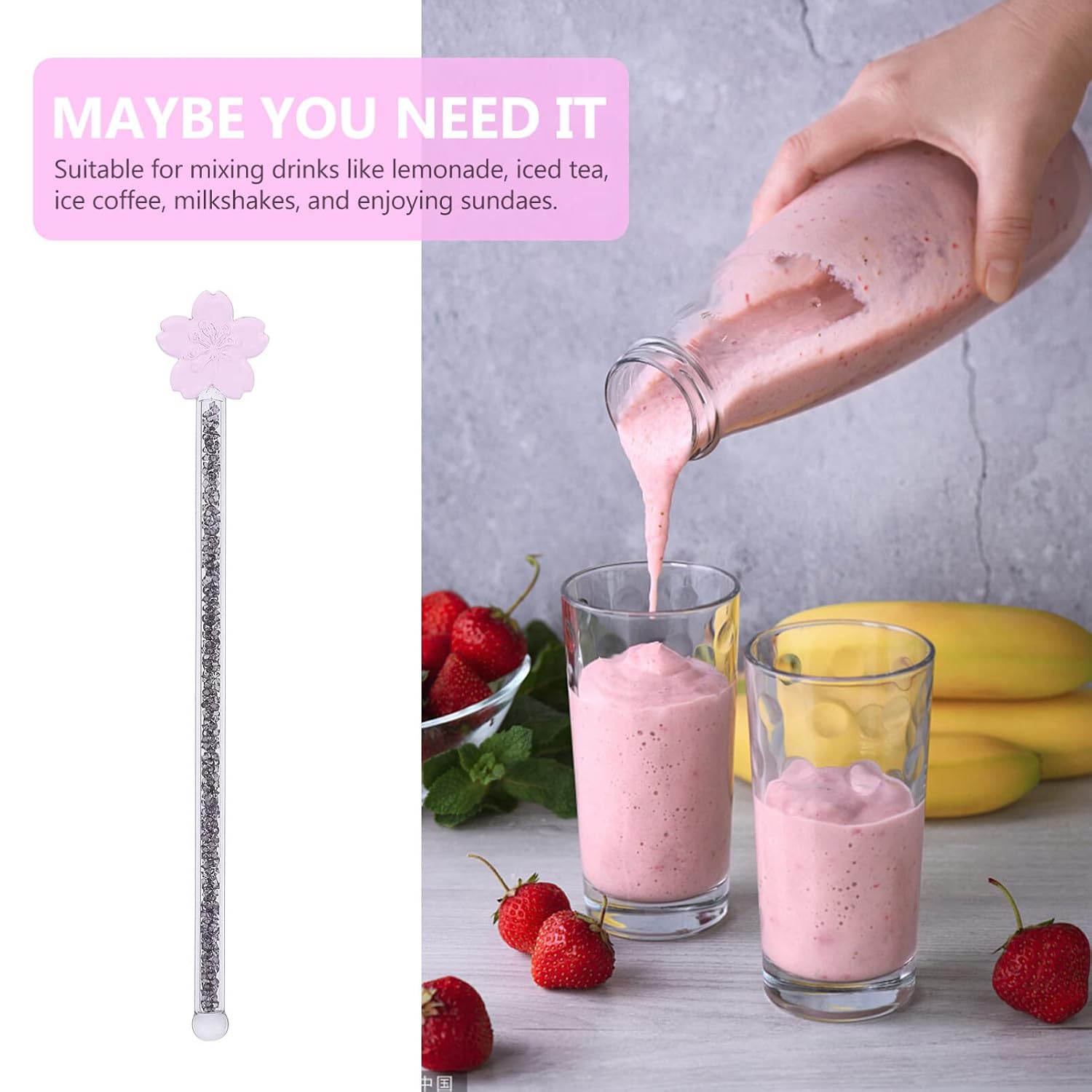 HEMOTON 1pc Flower Design Glass Stirring Rod Drink Muddler for Coffee Juice Cocktails for Home Kitchen Bar Use Portable Lightweight