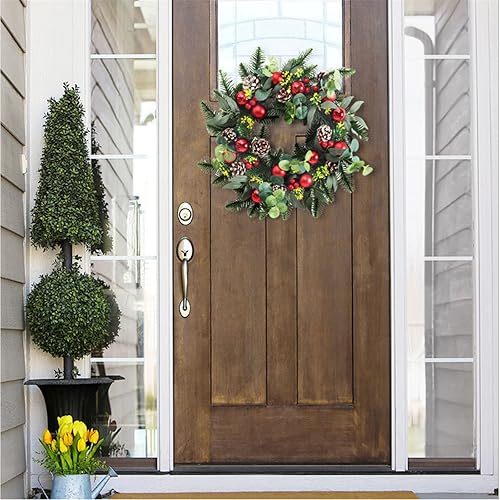 Miniatura 4 de Corona de eucalipto artificial de 16 pulgadas para primavera y verano, corona grande de hojas verdes para celebración de festivales, puerta