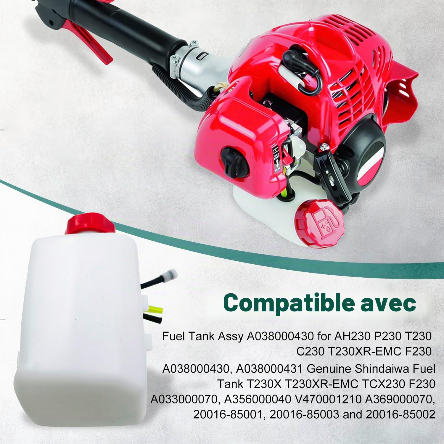 Réservoir de carburant compatible avec Shindaiwa AH230, LE230, TCX230, C230, F230, T230, P230 - Remplacement pour A038000431, A038000430