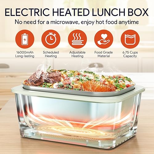 Miniatura 2 de Fiambrera eléctrica inalámbrica para adultos, calentador de alimentos portátil de 1.6 L (212 F máximo), 16,000 mAh recargable inteligente automático