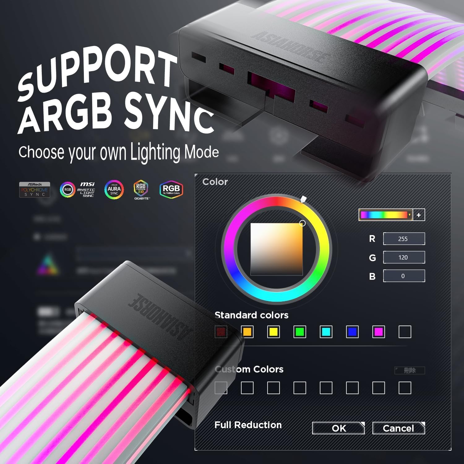 AsiaHorse ARGB - Kit di copertura cavo PSU Aurora RGB per scheda madre e cavo PC GPU, 5 V 3 pin ARGB SYNC, compatibile con cavi Aurora-CO-BL 12 + 4 pin/8 pin/24 pin