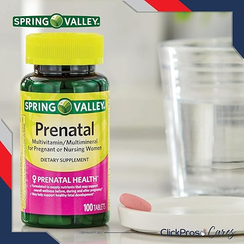 Miniatura 6 de Spring Valley Multivitamínicomultimineral prenatal para mujeres embarazadas y lactantes, suplemento dietético, paquete de 100 unidades, más guía de