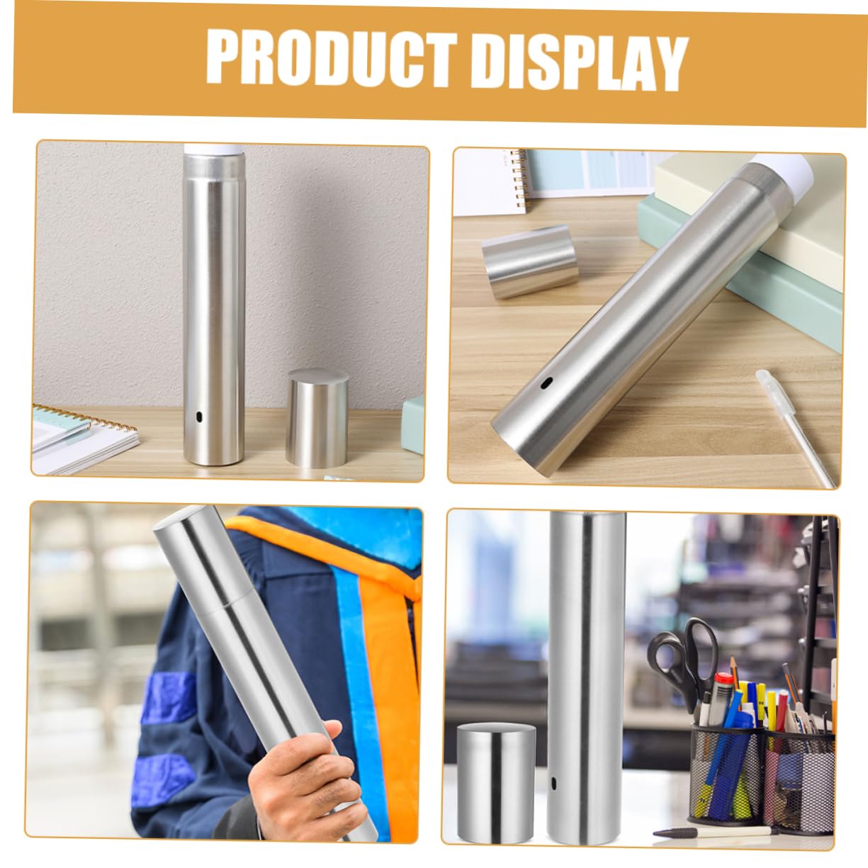 Tube Cylindrique en Acier Inoxydable 11.81 Pouces Rangement Rigide pour Documents Certificats Diplômes