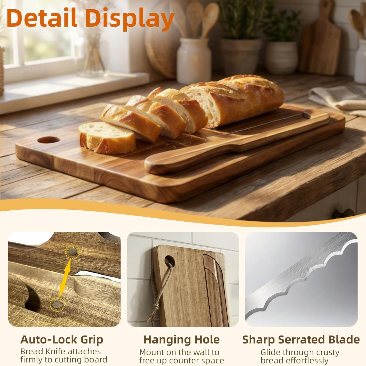 Bread Bow Knife and Board Set - Double-Sided Sourdough Bread Slicer with Spare Stainless Steel Blade & Integrated Storage, Space-Saving Bread Knife for Homemade Bread, Bagels, Ideal Gift for Homebaker