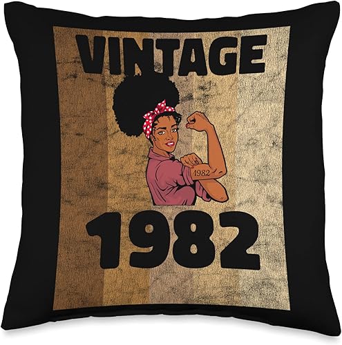 Black Pride Melanin Queen African American Gifts Vintage 1982 Limited Edition 41st Birthday Afro Girls Women Throw Pillow 16x16 Multicolor