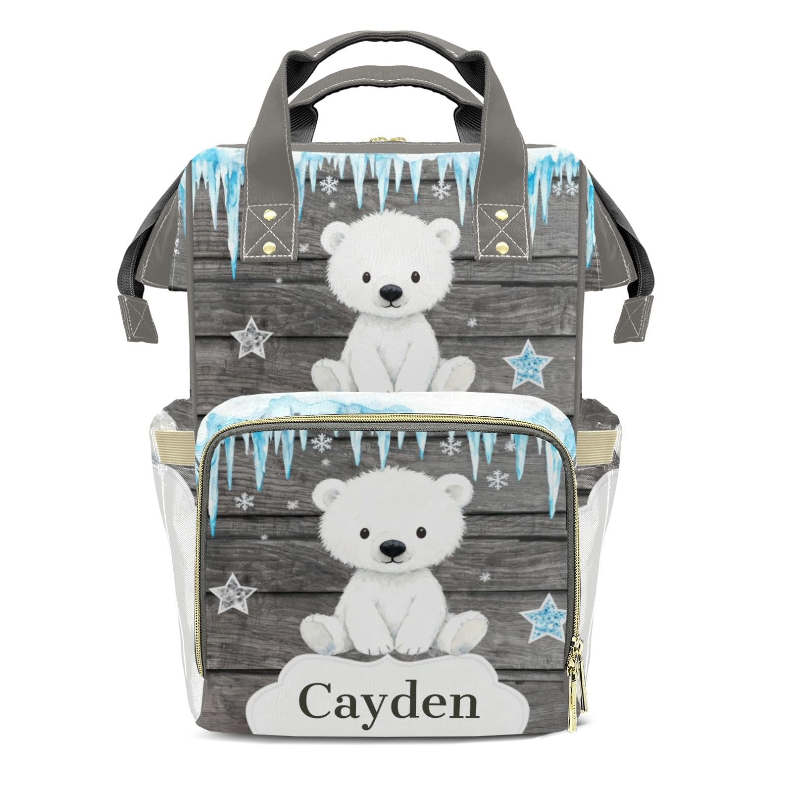 Personalized Diaper Bag Backpack Name Watercolor Polar Bear Ice Star Large Capacity Nappy Bag: Designed for Travel &amp; Everyday Use