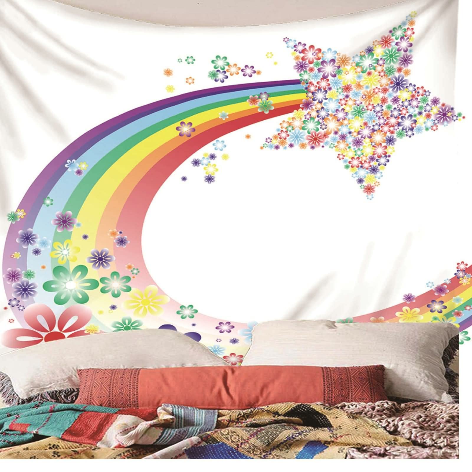 Tapices Salon, Decoración Navideña Exterior Arco Iris Floral y Estrella Poliéster Vistoso 260x240CM