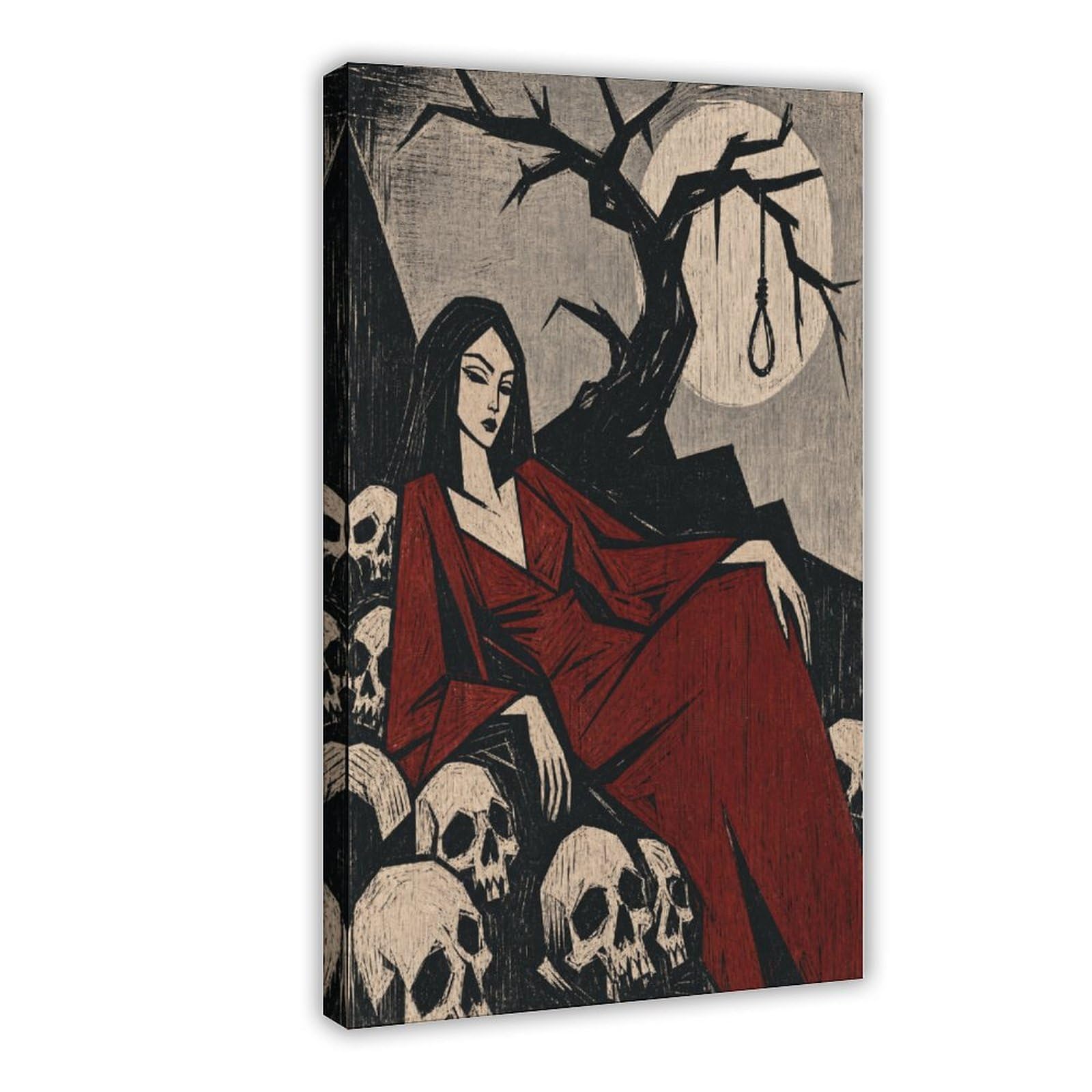 H3b8u2y5 Frame-Style-16 Woman In Red Kimono With Skulls Canvas Wall Art, Reading Corner