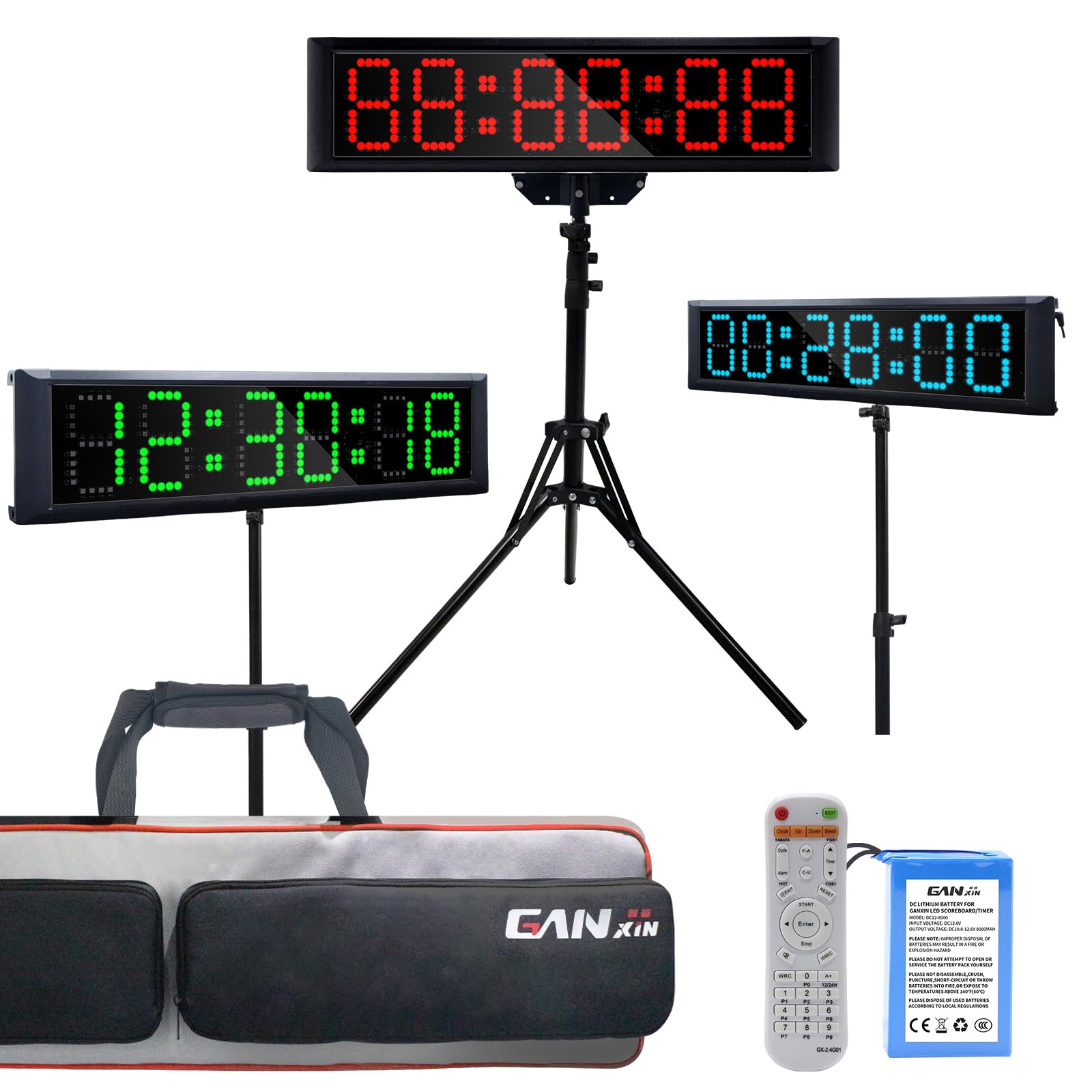 GAN XIN RGB LED Race Clock with Tripod&Bag&Battery,Suitable for Running Events, Football Training,Stage Speech,Coach Equipment