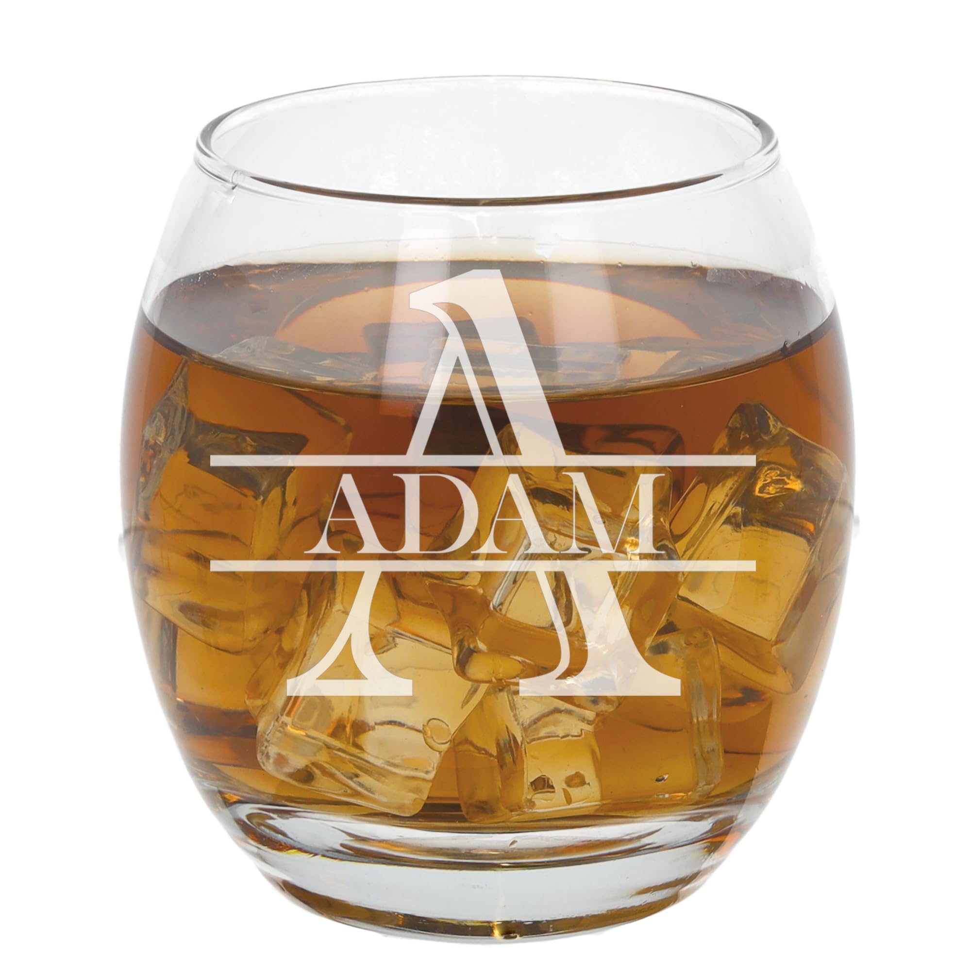 Personalised Engraved Whiskey Tumbler Glass Whisky Lowball Tumbler Glasses Personalised gifts for men Birthday Christmas Anniversary Wedding Gift Personalise (Split Letter Monogram, Tondo)