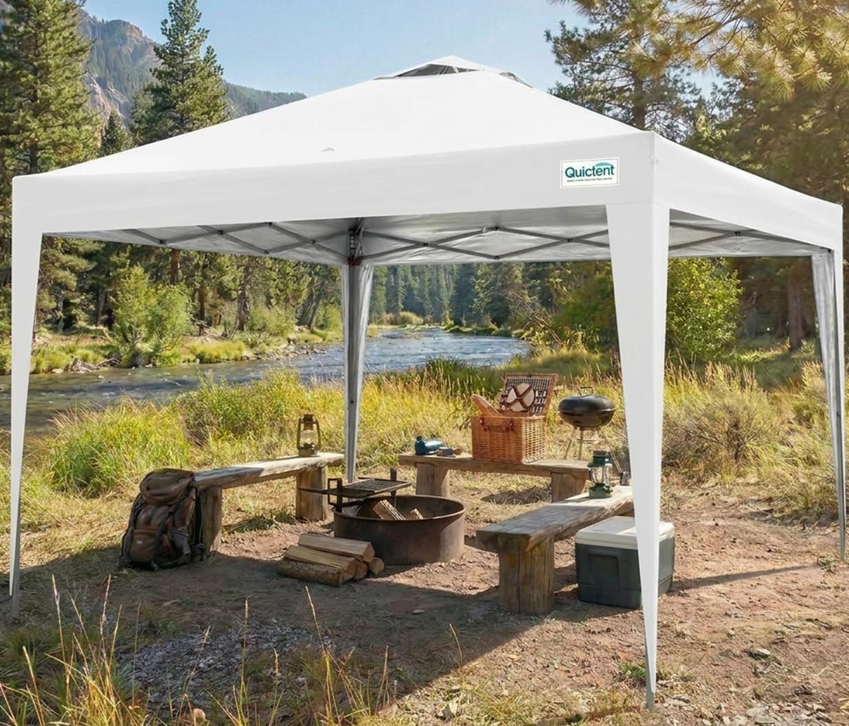 Quictent Pavillon 3x3m Wasserdicht Faltpavillon Stabil Winterfest, Pop-Up Klicksystem, UV-Schutz 50+, Gartenzelt, Partyzelt, Festzelt grauweiß