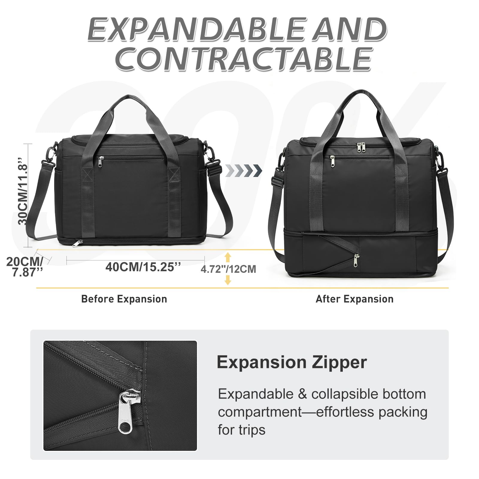 Borsone da Viaggio Donna Bagaglio a Mano 40x30x20 Ryanair Wizzair Borsa da Viaggio Donna Uomo Borsone Palestra con Scomparto per le Scarpe Travel Bag Borsa Sportiva Weekend,B02-Nero