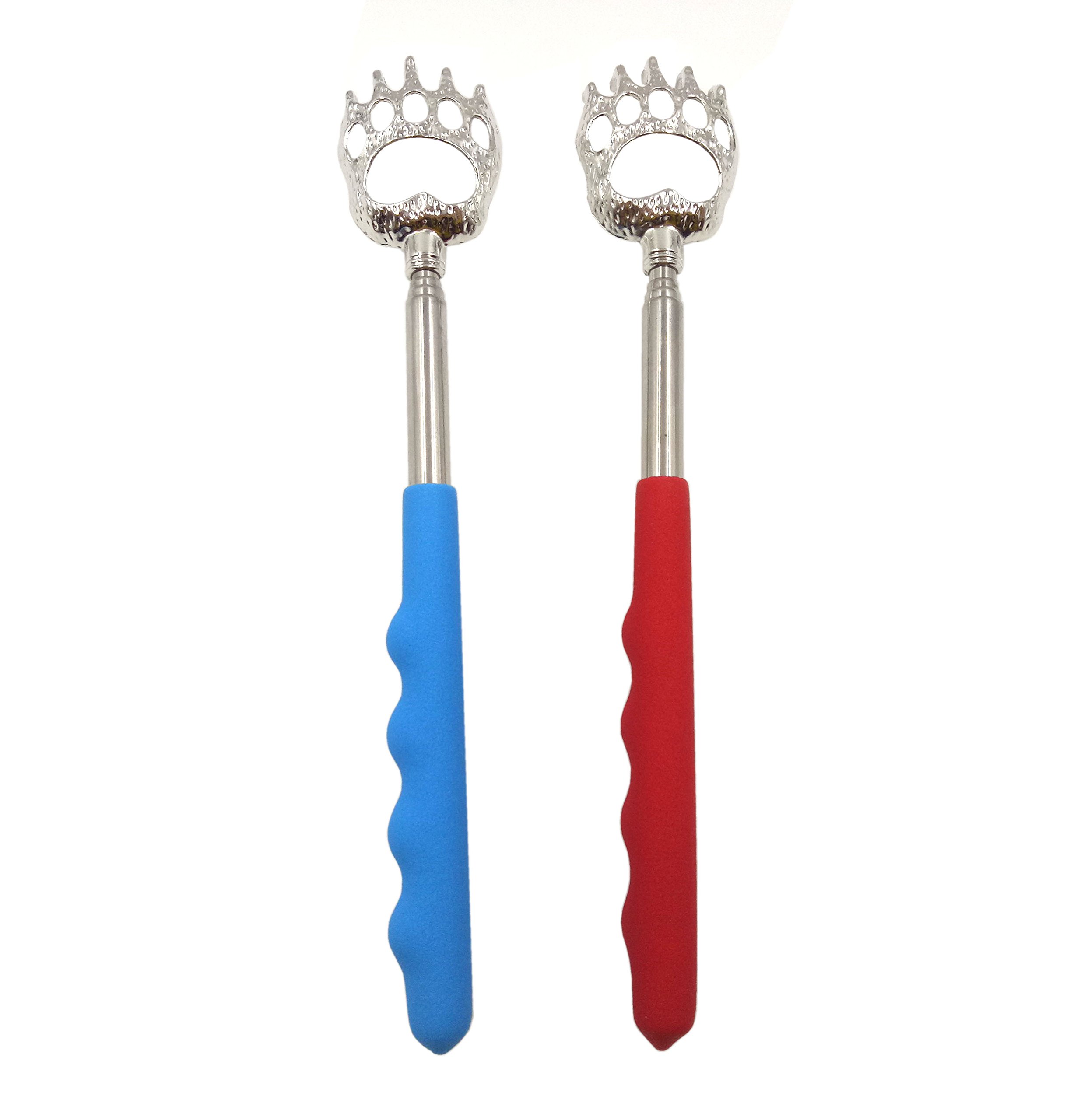 Qaoquda (2-Pack) Portable Extendable Telescopic Bear Claws Metal Back Scratchers/Hand Massager/backslap with Rubber Handles (Color Random)-Steel - 2 Pack