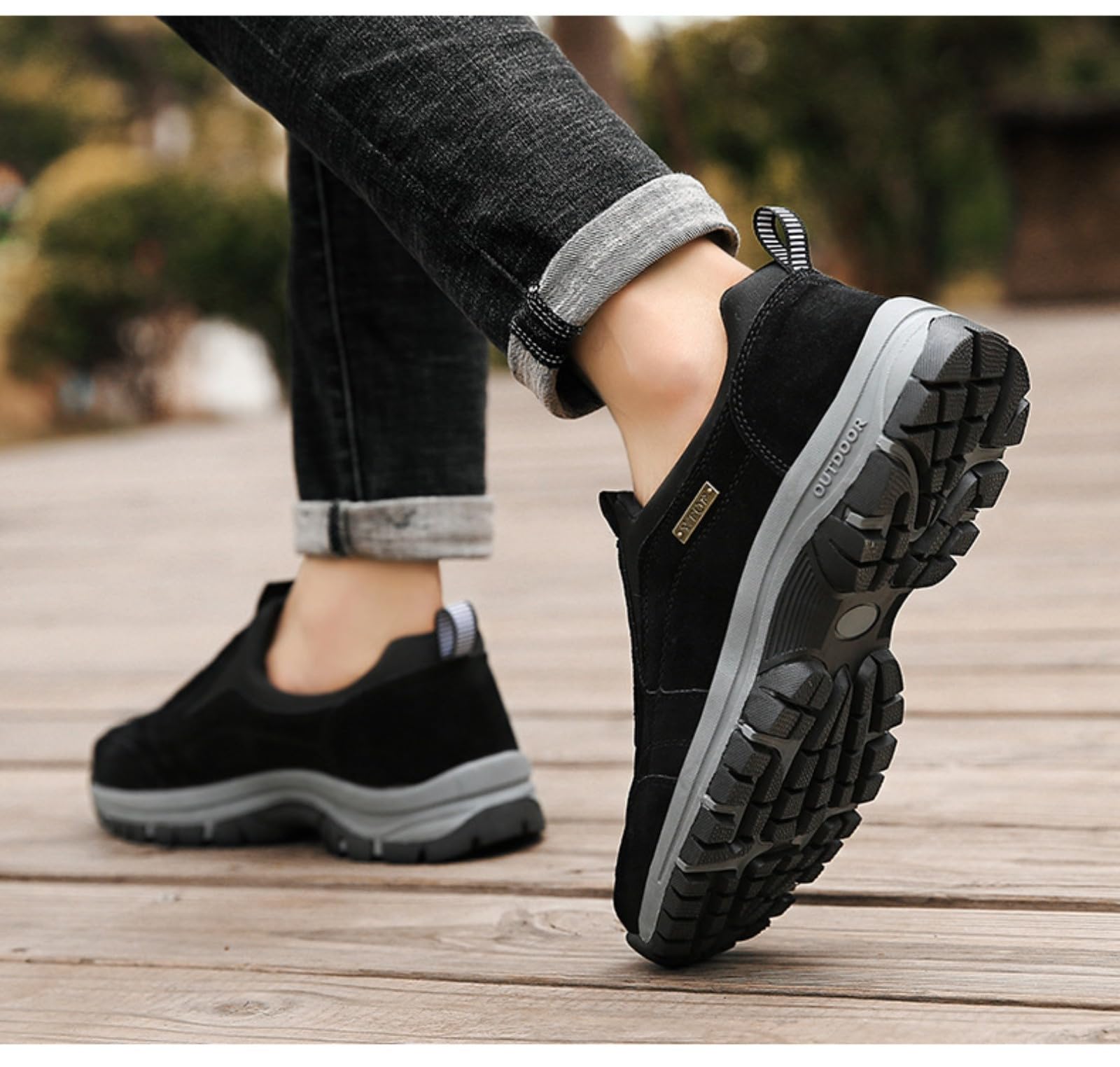 Scarpe ortopediche da uomo, con supporto per arco plantare, leggere, per attività all'aperto, escursionismo, lavoro, Nero , 47 1/3 EU