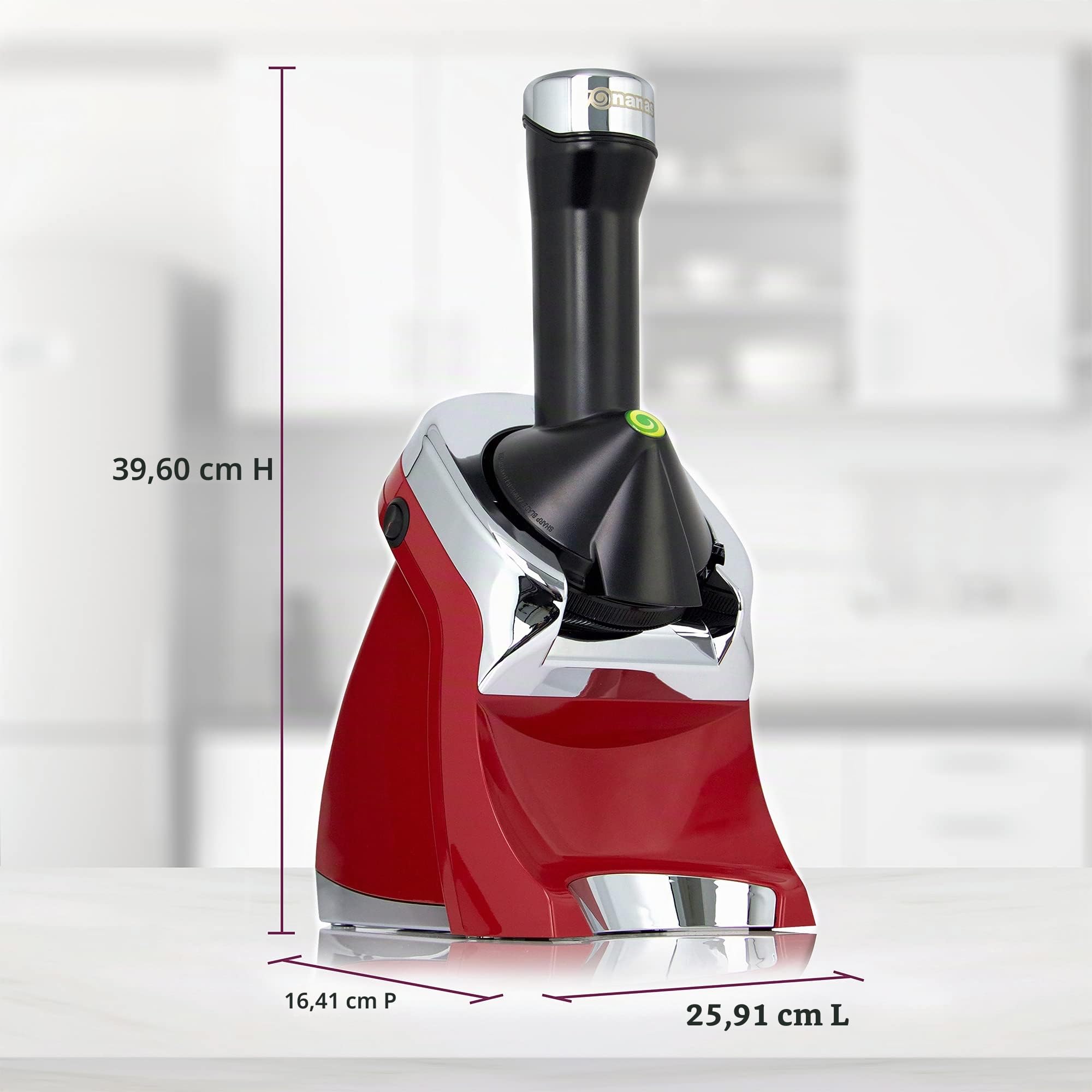 Yonanas 988RD Dessert Frozen Deluxe Design Premium Chrome Serve souple Serve est une alternative végétalienne à la crème glacée sans BPA Passe au lave-vaisselle avec 75 recettes et plus, 200 W, rouge