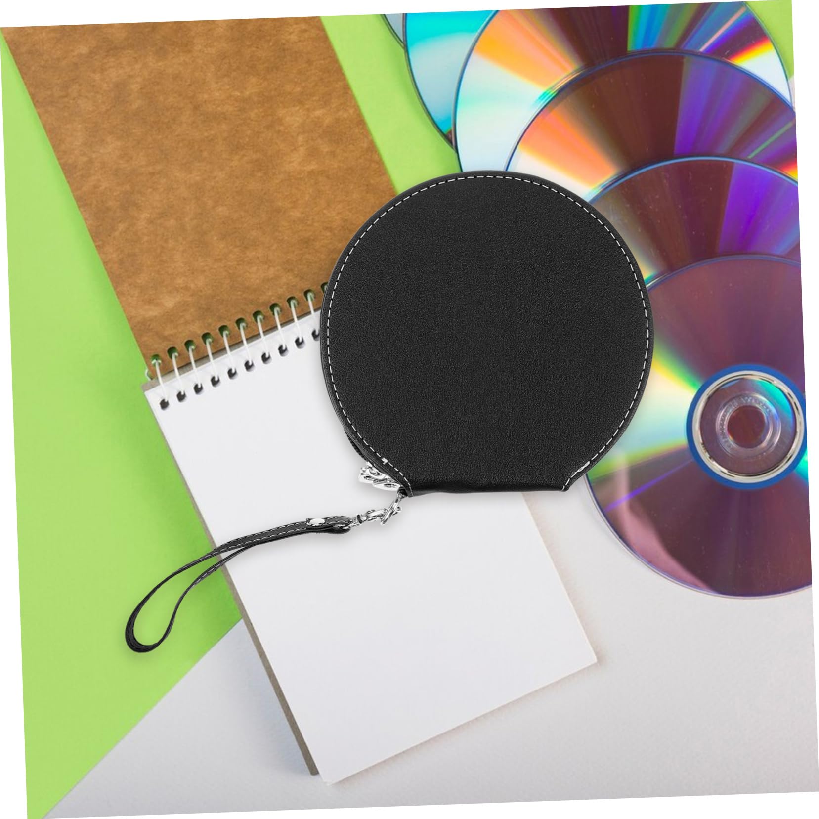 PartyKindom Porta CD per Auto capacità 20 Dischi, Custodia Sottile e Compatta in Pu Nero, Facile da Pulire Design Elegante, per Casa e Viaggio