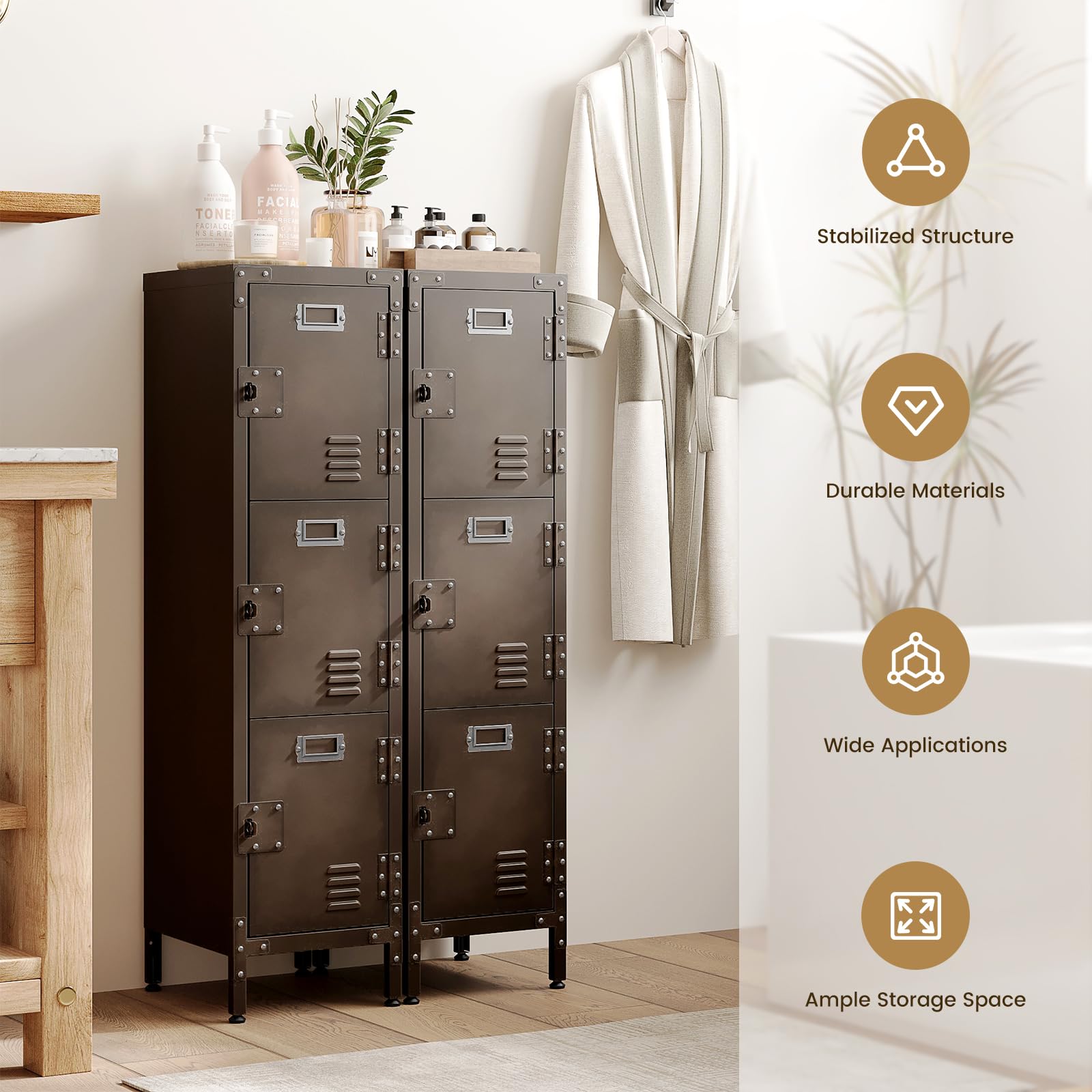 Sightlife Metall Schließfach mit 3 abschließbaren Türs,industrielle Stahlschrank für Schule Haus Büro Garage H120*W31*D35 cm