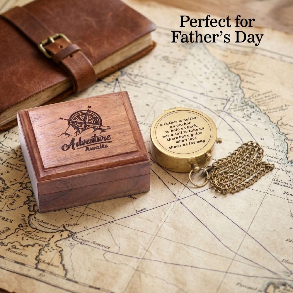 RII Antiker nautischer Vintage-Magnetkompass mit berühmtem Zitat, graviert, Taufgeschenke mit Lederetui oder Holzetui für Vater von Sohn, Tochter