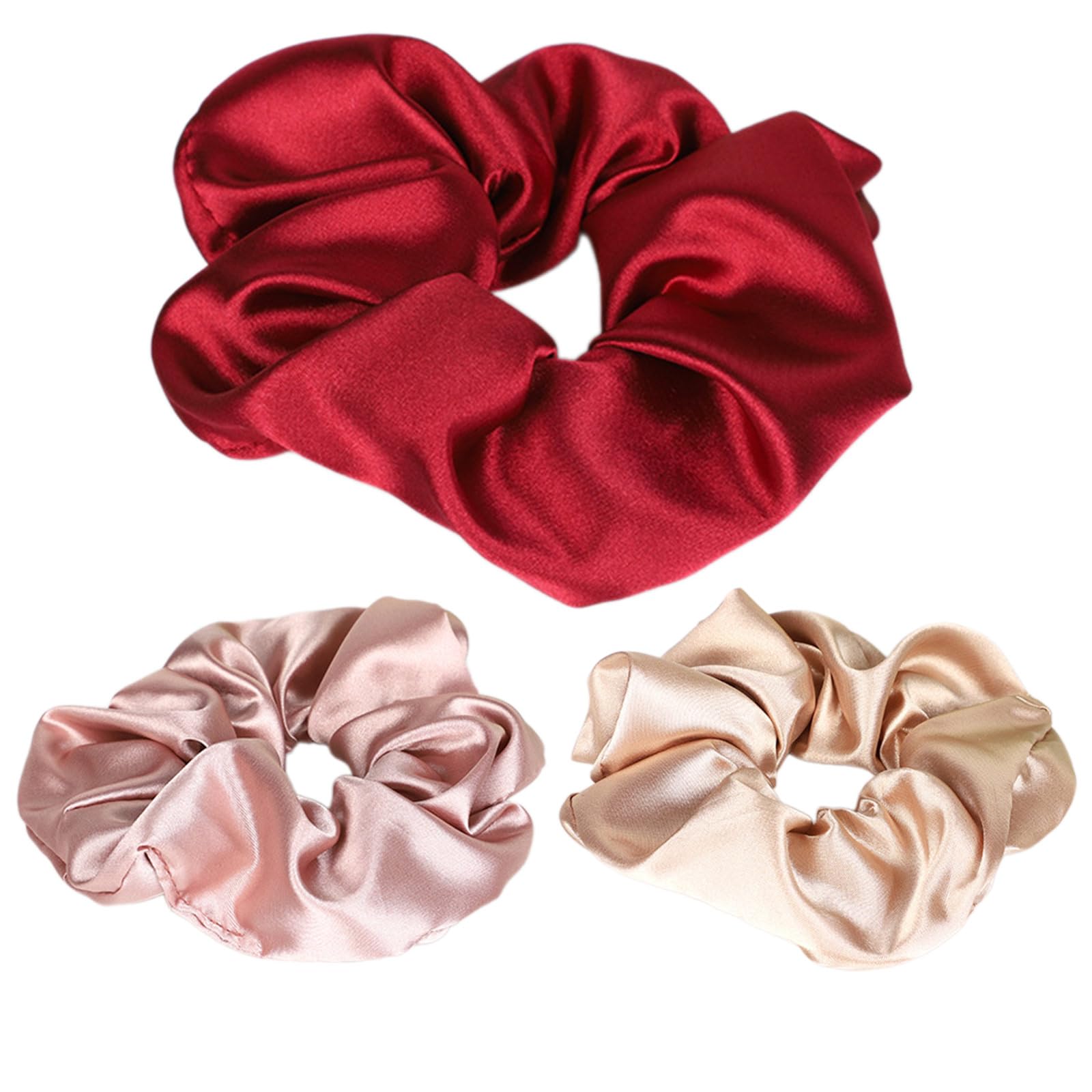 3 Pcs Scrunchies for Hair Ties Red Hair Bands Elastic Ponytail Holders, Hair Ties No Damage, Satin Scrunchies