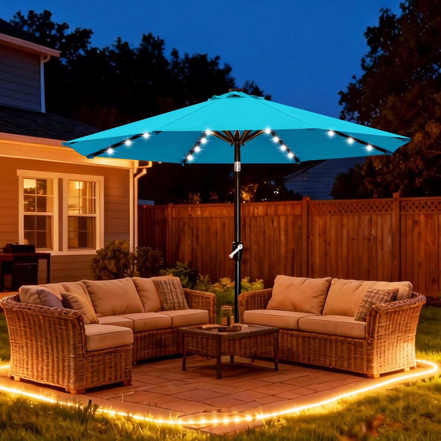 ABCCANOPY Durable Solar Led Patio Umbrellas with 32LED Lights 9FT (Turquoise) - Image 2