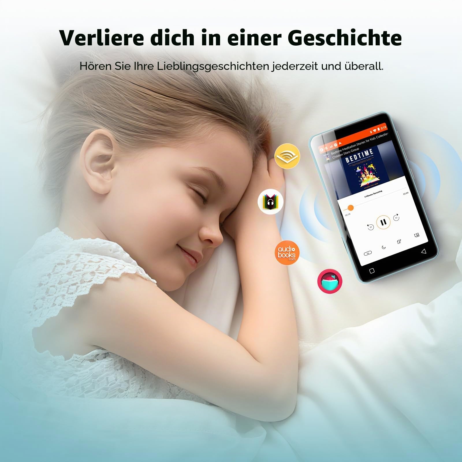 160GB MP3 Player mit Bluetooth und WiFi, innioasis Musik Player mit Spotify, Amazon Music, 4" Touchscreen Android MP4 MP3 Player für Kinder, Audible, Spotify Kinder Hellblau-Weiß