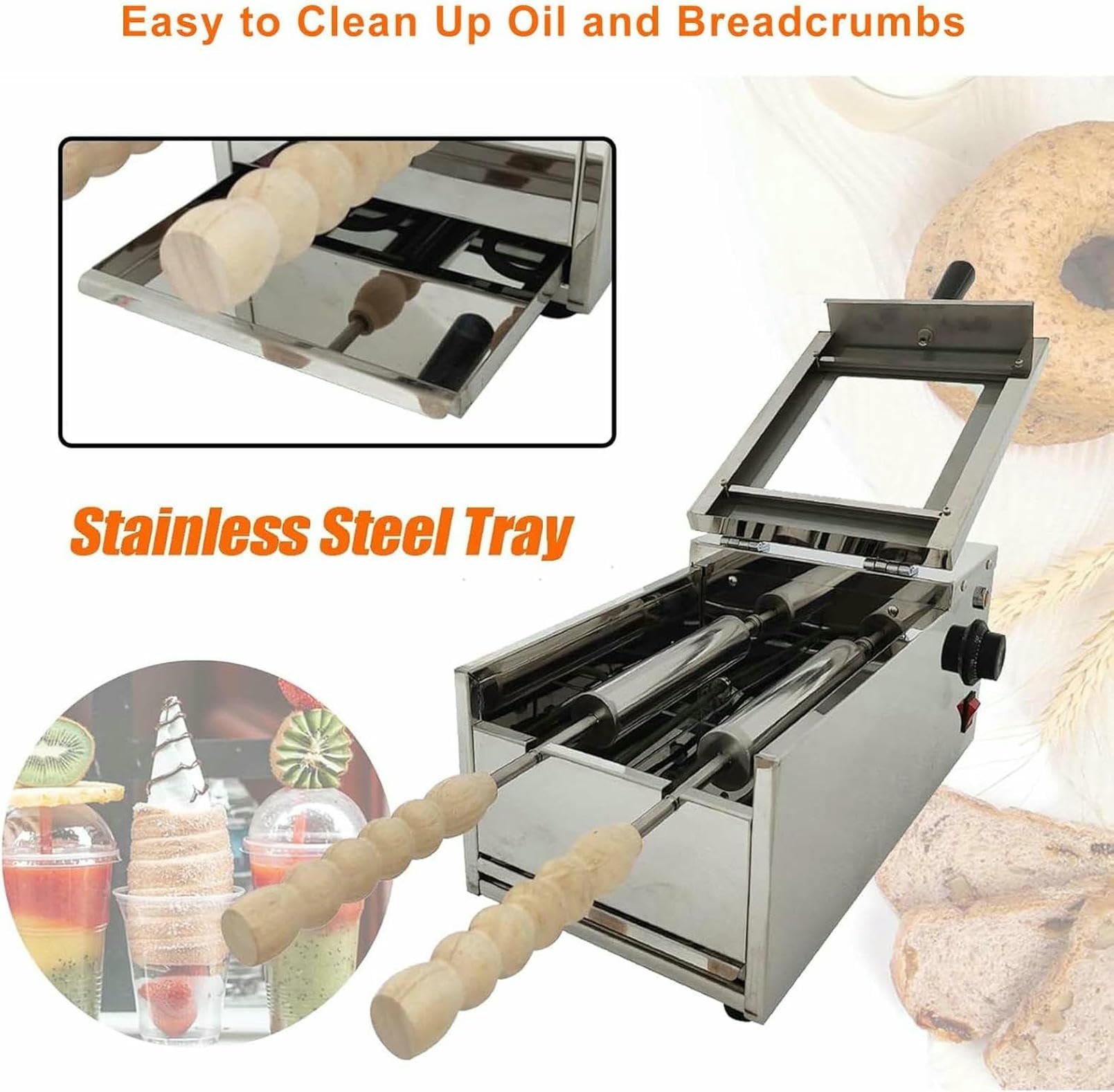 Horno Eléctrico para Rollos De Pastel De Chimenea, con Temperatura Ajustable, Tambor Giratorio Automático Y Bandeja Recogegotas Extraíble.