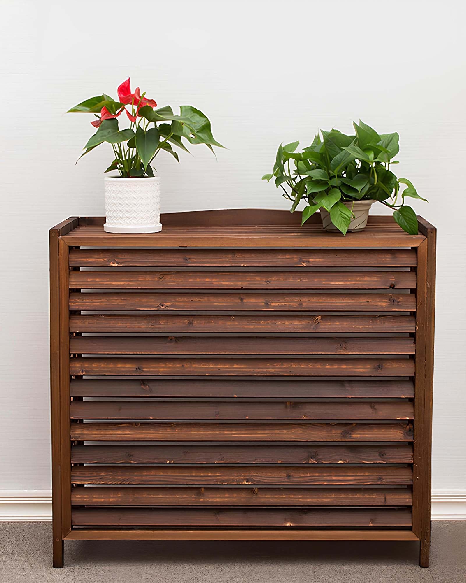 Copri Condizionatore da Esterno in Legno Massiccio, Impermeabile Copricondizionatori Esterni Legno per Decorazione di Terrazze, Balconi E Patio(Medium)